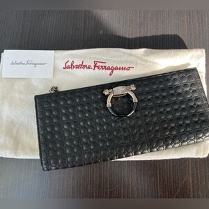 Salvatore Ferragamo Black Quilted Leather Gancio Clutch Bag